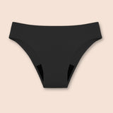 Schwarzer Perioden bikini in Produktansicht, geeignet für moderaten Fluss.